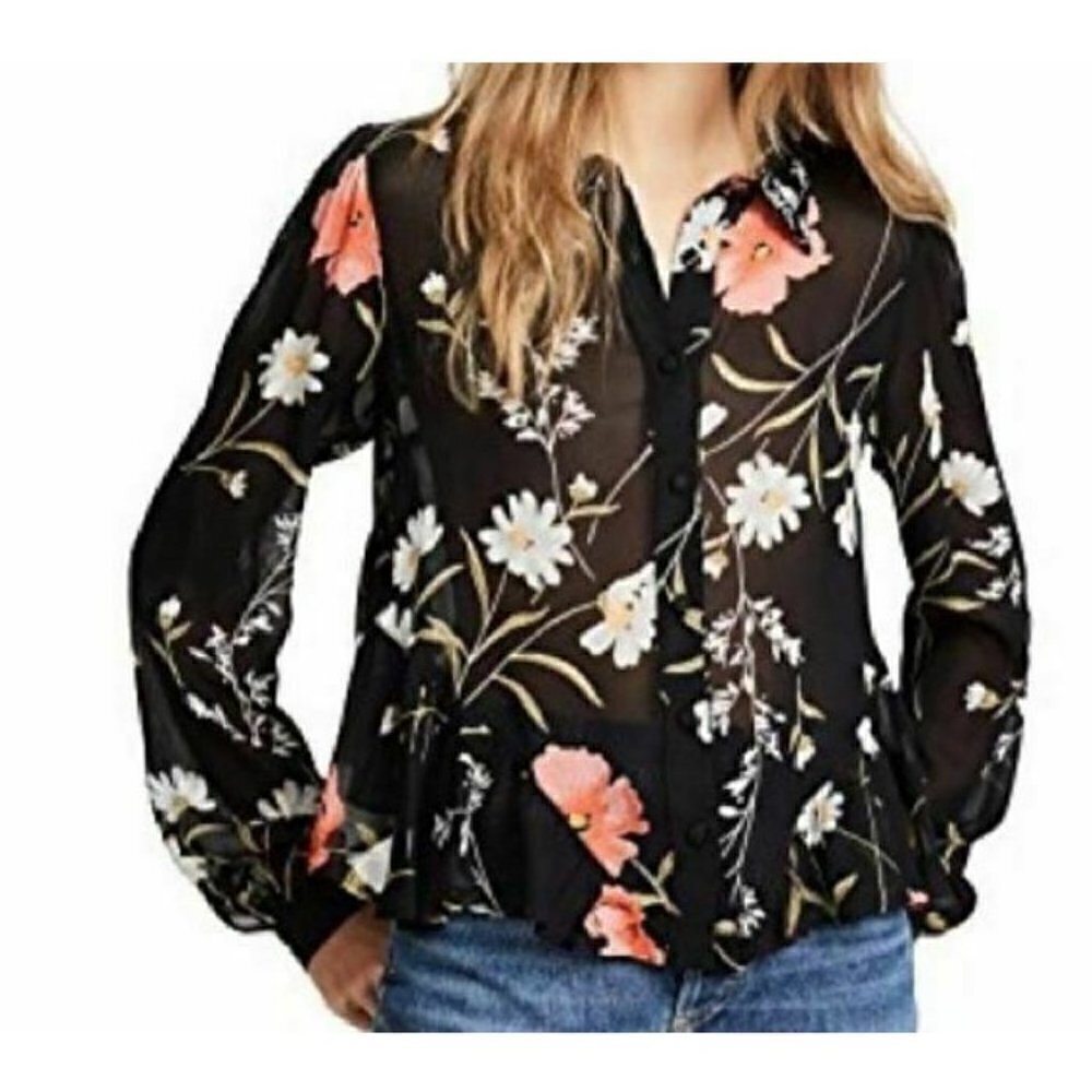 New Flynn Skye Love Me Not Top Womens L Tender Gardens Black Floral High Back